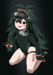Rule 34 | 1girl, absurdres, antenna hair, artist request, azur lane, bare legs, black one-piece swimsuit, blush, bodysuit, braid, breasts, cameltoe, covered navel, curvy, dark green hair, diving mask, diving mask on head, diving suit, full body, goggles, goggles on head, highleg, highleg swimsuit, highres, kneeling, legs apart, long hair, looking at viewer, medium breasts, one-piece swimsuit, red eyes, ringed eyes, shiny skin, simple background, single braid, smile, solo, swimsuit, thighs, torricelli (azur lane), very long hair, wetsuit, wide hips