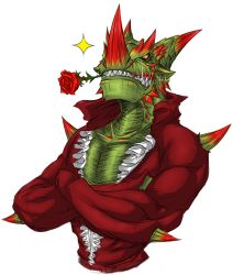 Rule 34 | capcom, crossed arms, earrings, espinas, flower, horns, jewelry, monster hunter (series), monster hunter frontier, mouth hold, no humans, rose, solo, tagane