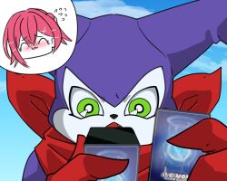 Rule 34 | confused, digimon, digimon (creature), fang, green eyes, highres, impmon, open mouth, yuuki (digimon)