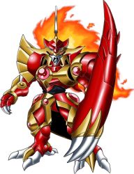 Rule 34 | claws, fantasy, fire, looking at viewer, lowres, magic knight rayearth, mecha, no humans, official art, open hand, rayearth (character), red eyes, robot, solo, super robot wars, super robot wars t, transparent background