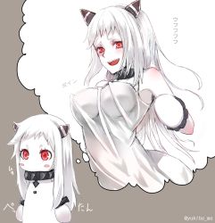 Rule 34 | 10s, 1girl, abyssal ship, albino, artist name, bad id, bad pixiv id, blush, blush stickers, breast conscious, breasts, colored skin, dress, female focus, highres, horns, imagining, kantai collection, large breasts, long hair, northern ocean princess, aged up, pale skin, red eyes, solo, twitter username, white dress, white hair, white skin, yukihama