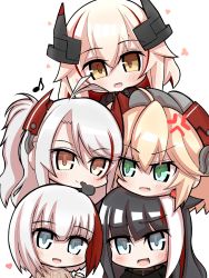 Rule 34 | 5girls, admiral graf spee (azur lane), admiral graf spee (peaceful daily life) (azur lane), admiral hipper (azur lane), anger vein, antenna hair, azur lane, black gloves, black hair, black shirt, blonde hair, blue eyes, blunt bangs, blush, chibi, chin rest, deutschland (azur lane), fang, finger to mouth, gloves, green eyes, hair between eyes, hair flaps, hand on another&#039;s head, hand up, head on head, head rest, headgear, heart, highres, long hair, long sleeves, looking at another, looking at viewer, multicolored hair, multiple girls, musical note, open mouth, prinz eugen (azur lane), red gloves, red hair, risemaru (rise2032), roon (azur lane), shirt, short hair, simple background, skin fang, smile, streaked hair, sweater, swept bangs, tongue, two side up, v-shaped eyebrows, white background, white hair, yellow eyes