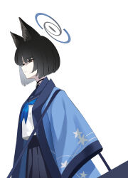 Rule 34 | 1girl, absurdres, animal ear fluff, animal ears, black choker, black eyes, black hair, blue archive, bow choker, cat ears, cat girl, choker, commentary request, from side, halo, haori, highres, japanese clothes, kikyou (blue archive), long sleeves, parted bangs, ribbon choker, short hair, sidelocks, simple background, solo, takinohamira, white background, wide sleeves