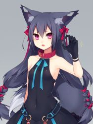 Rule 34 | 1girl, animal ear fluff, animal ears, bare shoulders, bow, braid, breasts, collar, covered navel, dress, fang, fox ears, fox tail, gloves, hair ribbon, long hair, looking at viewer, muryotaro, open mouth, original, paw pose, pink eyes, ribbon, sharp nails, small breasts, solo, sparkle, tail, tight clothes, twin braids, very long hair