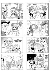 Rule 34 | 1boy, 4girls, 4koma, ?, afterimage, animal ears, apple bloom, applejack, armor, barrel, bent over, bike shorts, bow, breasts, breath, character request, cleavage, comic, cowboy hat, cutie mark, dancing, dollar sign, english text, eye contact, closed eyes, food, freckles, fruit, furry, grapes, greyscale, grin, hair bow, hat, unworn hat, unworn headwear, heart, horns, jacket, large breasts, looking at another, monochrome, motion lines, multiple 4koma, multiple boys, multiple girls, my little pony, my little pony: friendship is magic, necktie, open mouth, overalls, panties, personification, pointing, rainbow dash, shepherd0821, single horn, smile, sweatdrop, tail, tank top, tongue, tongue out, twilight sparkle, underwear, unicorn, wavy mouth, wet, wings