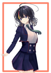 Rule 34 | 1girl, absurdres, ahoge, black hair, blouse, blue eyes, blue jacket, blue skirt, blush, breasts, buttons, collared shirt, fate/requiem, fate (series), high-waist skirt, highres, jacket, large breasts, long sleeves, looking at viewer, medium hair, multicolored hair, necktie, open clothes, open jacket, open mouth, pink hair, shirt, sidelocks, skirt, solo, streaked hair, tenno hikari, thighs, utsumi erice, utsumi erice (mission start), white shirt