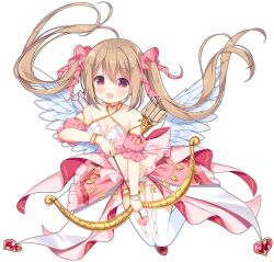 Rule 34 | 1girl, :d, ark order, arrow (projectile), blush, bow, bow (weapon), breasts, brown hair, crop top, detached sleeves, drawing bow, eros (ark order), feathered wings, feathers, floating, frilled sleeves, frills, full body, garter straps, gold trim, hair bow, holding, holding arrow, holding bow (weapon), holding weapon, ikataruto, large breasts, long hair, looking at viewer, official art, open mouth, panties, pink bow, pink eyes, pink shirt, pink skirt, puffy short sleeves, puffy sleeves, quiver, shirt, short sleeves, sidelocks, skirt, smile, solo, tachi-e, thighhighs, transparent background, twintails, underwear, very long hair, weapon, white feathers, white panties, white thighhighs, white wings, wings