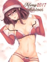 Rule 34 | 1girl, 2017, bad id, bad pixiv id, bare shoulders, bell, black bow, black choker, blue nails, blush, bow, bow panties, bra, breasts, breasts apart, breath, bridal gauntlets, choker, christmas, cleavage, collarbone, commentary, cowboy shot, earrings, elbow gloves, english text, eyelashes, facial tattoo, fur-trimmed gloves, fur trim, glasses, gloves, groin, hair between eyes, hair in own mouth, hands up, hat, head tilt, heart, heart tattoo, highres, hip focus, jewelry, lace, lace-trimmed bra, lace trim, lingerie, lips, lipstick, looking at viewer, makeup, medium breasts, medium hair, merry christmas, mesh, mole, mole on shoulder, nail polish, navel, neck bell, nose blush, original, panties, parted lips, pointing, pointing at self, pointy ears, purple mii, red bra, red eyes, red gloves, red hair, red hat, red panties, removing bra, rimless eyewear, ring, santa bra, santa gloves, santa hat, santa panties, seductive smile, see-through, smile, solo, strap slip, tattoo, tsurime, underwear, underwear only, wedding band, white background
