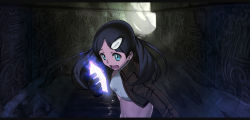 Rule 34 | 1girl, :o, aqua eyes, black hair, blue eyes, blush, chyko7080, crystal, gloves, glowing, green eyes, hair ornament, hairclip, open mouth, original, scared, solo, sunlight, tears, twintails, upper body