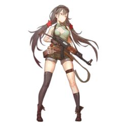 Rule 34 | 1girl, assault rifle, asymmetrical legwear, bare shoulders, belt, belt buckle, black gloves, black socks, boots, breasts, brown belt, brown eyes, brown footwear, brown hair, brown shorts, buckle, cancer (zjcconan), cleavage, closed mouth, facing viewer, full body, girls&#039; frontline, gloves, goggles, goggles on head, green shirt, gun, hair between eyes, hair ornament, holding, holding gun, holding weapon, kalashnikov rifle, kneehighs, long hair, looking away, looking to the side, low-tied long hair, medium breasts, mismatched legwear, official art, shirt, shoes, shorts, single glove, single thighhigh, sleeveless, sleeveless shirt, socks, solo, standing, star (symbol), star hair ornament, thigh strap, thighhighs, thighs, transparent background, twintails, type 56-1 (girls&#039; frontline), type 56 assault rifle, uneven legwear, weapon