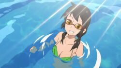 Rule 34 | 2girls, air bubble, animated, anime screenshot, aqua eyes, ass, barefoot, bikini, blowing bubbles, blue hair, breasts, brown hair, bubble, butt crack, cherry blossoms, cleavage, glasses, goggles, goggles on head, green bikini, green eyes, highres, isone kotoha, large breasts, low twintails, multiple girls, one-piece swimsuit, pool, poolside, school swimsuit, short hair, swim goggles, swimming, swimsuit, tagme, tatebayashi mina, twintails, underboob, underwater, video, yozakura quartet