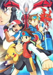 025aki absurdres bass.exe_(mega_man) black_eyes creatures_(company) digimon digimon_(creature) digimon_tamers game_freak gen_1_pokemon goggles goggles_on_head guilmon highres lan_hikari_(mega_man) looking_at_viewer matsuda_takato mega_man_(series) mega_man_battle_network_(series) megaman.exe nintendo pikachu pokemon pokemon_(creature) pokemon_bw pokemon_xy triangle wings zero_unit