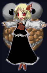 Rule 34 | 1girl, alien soldier, aruse yuushi, blonde hair, bread, crossover, embodiment of scarlet devil, food, melon bread, parody, red eyes, ribbon, rumia, solo, touhou