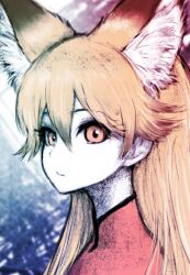 Rule 34 | 1girl, animal ear fluff, animal ears, blonde hair, china dress, chinese clothes, closed mouth, dress, extra ears, ezo red fox (kemono friends), fox ears, fox girl, ise (0425), kemono friends, long hair, looking at viewer, orange eyes, red dress, simple background, solo, straight hair, upper body