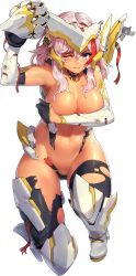 Rule 34 | 1girl, areola slip, armor, armored boots, armored gloves, armpits, bare shoulders, battle damage, bikini, bikini armor, black gloves, black thighhighs, blue eyes, blush, boots, breasts, broken, broken armor, broken wires, cleavage, covering privates, covering breasts, defeat, detached collar, elbow gloves, full body, game cg, gloves, half gloves, high heel boots, high heels, highres, injury, knee boots, knee guards, lancer mina, large breasts, last origin, linea alba, looking at viewer, mar10, mechanical wings, multicolored hair, navel, no bra, official alternate costume, official art, on one knee, one eye closed, pink hair, skindentation, slingshot swimsuit, solo, streaked hair, swimsuit, tachi-e, tears, thigh boots, thighhighs, torn bikini, torn clothes, torn thighhighs, transparent background, two-tone hair, white armor, wings, wire