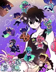 Rule 34 | 1other, 6+boys, 6+girls, animal ears, apron, aubrey (headspace) (omori), aubrey (omori), basil (headspace) (omori), basil (omori), black eyes, black hair, black shirt, black skirt, blue overalls, blue skin, bow, bowen (omori), bread, breasts, captain spaceboy, cat ears, cat tail, chibi, colored sclera, colored skin, commentary, cookie, daphne (omori), dark skin, dress, earrings, empty eyes, english commentary, eyepatch, food, glasses, green dress, green eyes, green hair, green skin, hair bow, hairband, head wreath, hero (headspace) (omori), hero (omori), highres, holding, holding paintbrush, horns, humphrey (omori), jellyfish girl, jewelry, kel (headspace) (omori), kel (omori), kemonomimi mode, kite, kite kid (omori), leotard, long hair, mari (headspace) (omori), mari (omori), marina (omori), medusa (omori), molly (omori), monster girl, mr. jawsum, mr. plantegg, multiple boys, multiple girls, navel, omori, omori (omori), overalls, paintbrush, pink bow, pink dress, pink hair, pink leotard, pink skin, polka dot, polka dot bow, ppomella, purple skin, rabbit ears, rabbit tail, red eyes, rococo (omori), shirt, skirt, sleeveless, sleeveless shirt, slime girls (omori), sprout mole (omori), stuffed eggplant, tail, tentacles, very long hair, white apron, white dress, white skin, yellow eyes, yellow sclera, yellow shirt