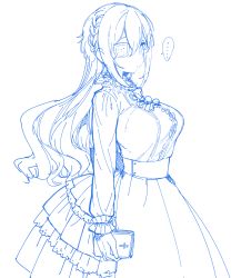 Rule 34 | ..., 1girl, blue theme, breasts, eyepatch, highres, long hair, monochrome, sakiyo cake, simple background, sketch, solo, white background
