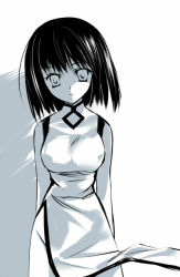 Rule 34 | 1girl, bad id, bad pixiv id, bare shoulders, black hair, blue theme, breasts, china dress, chinese clothes, dress, monochrome, original, rei (artist), rei (rei&#039;s room), short hair, solo