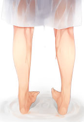 Rule 34 | 1girl, aka ume, barefoot, close-up, dress, feet, female focus, from behind, head out of frame, legs, lower body, original, see-through, solo, waist down, water, wet, wet clothes, wet dress