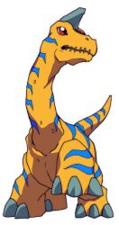 Rule 34 | brachimon, brachiosaurus, digimon, digimon (creature), dinosaur, red eyes, simple background, solo, tail, white background