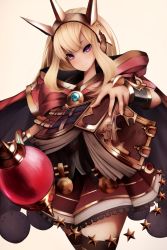 Rule 34 | 10s, 1girl, bad id, bad pixiv id, black thighhighs, blonde hair, book, cagliostro (granblue fantasy), granblue fantasy, highres, long hair, looking at viewer, pink background, purple eyes, simple background, smile, snm (sunimi), solo, thighhighs, thighs, zettai ryouiki
