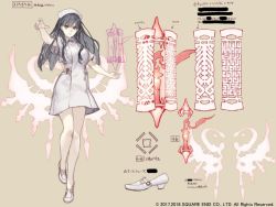 Rule 34 | 1girl, candle, concept art, contemporary, contrapposto, full body, grey eyes, grey hair, hat, ji no, long hair, nurse, nurse cap, official art, reaching, reaching towards viewer, sepia background, serious, sinoalice, snow white (sinoalice), solo, translation request