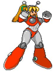 Rule 34 | 1girl, aliasing, antennae, aphrodai a, aphrodai a (cosplay), aphrodite a, aphrodite a (cosplay), blonde hair, capcom, cosplay, covered navel, full body, high ponytail, looking at viewer, lowres, marvel, marvel vs. capcom, mazinger (series), mazinger z, mega man (classic), mega man (series), navel, pixel art, ponytail, ribbon, roll (mega man), simple background, smile, solo, standing, tagme, toei animation, white background