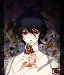 Rule 34 | 1boy, black hair, bug, butterfly, chou shittou caduceus, cr-s01, insect, nude, red eyes
