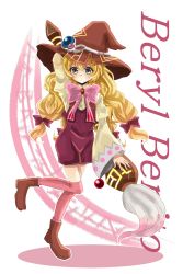 Rule 34 | 1girl, absurdres, aqua eyes, beryl benito, blonde hair, boots, brush, freckles, hat, highres, long hair, ribbon, tales of (series), tales of hearts, thighhighs, wide sleeves, witch hat