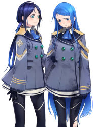 Rule 34 | 10s, 2girls, alternate costume, ascot, blue eyes, blue hair, blush, crying, crying with eyes open, gloves, green eyes, highres, kantai collection, long hair, multiple girls, pantyhose, personification, samidare (kancolle), school uniform, serafuku, skirt, suzukaze (kancolle), suzume yuu, tears, thighhighs, torn clothes, torn legwear, twintails, very long hair