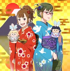 Rule 34 | 2girls, absurdres, birdie wing: golf girls&#039; story, brown hair, glasses, happy new year, highres, japanese clothes, kimono, looking at viewer, multiple girls, new year, open mouth, saotome ichina, shinjou amane, smile, sosona, standing