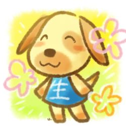 Rule 34 | 1girl, animal crossing, blush, dog, closed eyes, female focus, full body, furry, furry female, goldie (animal crossing), nintendo, no humans, smile, solo, standing, tail