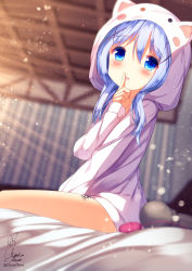 Rule 34 | 1girl, :d, animal ears, animal hood, blue eyes, blue hair, blurry, blurry background, blurry foreground, blush, body writing, chinomaron, depth of field, egg vibrator, fake animal ears, finger to mouth, gochuumon wa usagi desu ka?, hair between eyes, hair ornament, hand up, highres, hitachi magic wand, hood, hood up, hooded jacket, jacket, kafuu chino, long hair, long sleeves, looking at viewer, open mouth, sex toy, shushing, signature, sleeves past wrists, smile, solo, tally, twitter username, vibrator, white jacket, x hair ornament