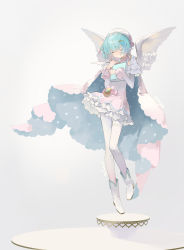 Rule 34 | 1girl, absurdres, angel wings, antenna hair, aqua hair, beret, blue cape, blunt bangs, book, boots, bow, cape, closed eyes, closed mouth, dress, dress bow, floating, frilled cape, frilled dress, frills, golden egg, grey background, hair ornament, hairclip, hat, heart, highres, holding, holding book, holding quill, messy hair, multicolored hair, narrow waist, no nose, original, pink bow, pink cape, pink dress, pink hair, platform, platform footwear, polka dot, quill, sample watermark, short hair, skinny, solo, streaked hair, thighhighs, two-tone cape, two-tone hair, watermark, white footwear, white hat, white thighhighs, white wings, wings, yimili oo, yume kawaii