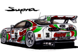 Rule 34 | bridgestone, car, castrol, commentary request, highres, motor vehicle, no humans, original, race vehicle, racecar, simple background, spoiler (automobile), super gt, tail lights, takashi mamiya, toyota, toyota supra, toyota supra mk iv, vehicle focus, white background
