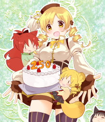 Rule 34 | 10s, 4girls, akemi homura, animal ears, beret, blonde hair, bow, bowtie, cake, chibi, collaboration, collaboration request, drill hair, dual persona, fingerless gloves, food, fruit, gloves, hair ornament, hat, highres, mahou shoujo madoka magica, mahou shoujo madoka magica (anime), mini person, minigirl, multiple girls, nori senbei, open mouth, outstretched arms, outstretched hand, sakura kyoko, school uniform, smile, spread arms, strawberry, striped clothes, striped thighhighs, tail, thighhighs, tomoe mami, twin drills, twintails, vertical-striped clothes, vertical-striped thighhighs, yellow eyes, | |
