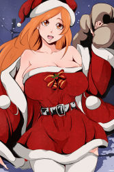 Rule 34 | 1girl, bleach, breasts, christmas, female focus, highres, inoue orihime, maxi, mature female, orange hair, text focus