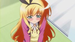 Rule 34 | 1girl, animated, animated gif, blonde hair, blush, bow, female focus, isurugi mio, lowres, mm!, outstretched arms, solo