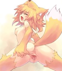 Rule 34 | 1girl, animal ears, anus, blonde hair, breasts, cervix, elbow gloves, closed eyes, fangs, fox ears, fur, gloves, medium breasts, moonlight flower, nipples, nude, open mouth, pussy, ragnarok online, saliva, short hair, solo, spread pussy, tail, thighhighs, third-party edit, tsudero, uncensored, urethra