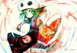 Rule 34 | 1other, androgynous, anmita (rarutos), bad id, bad pixiv id, bone, detached sleeves, ex-sese, green eyes, green hair, hair ornament, japanese clothes, kitsugai sese, len&#039;en, open mouth, short hair, skull hair ornament, smile, solo