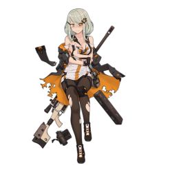 Rule 34 | 1girl, black footwear, black gloves, black jacket, black pantyhose, black sclera, colored sclera, fingerless gloves, full body, girls&#039; frontline, gloves, green eyes, green hair, gun, hair ornament, heterochromia, hood, hoodie, jacket, jacket on shoulders, knee pads, looking at viewer, mismatched sclera, official art, pantyhose, rifle, robot, shoes, short hair, sneakers, sniper rifle, solo, tac-50, tac-50 (girls&#039; frontline), tactical clothes, terras, thigh strap, thighs, torn clothes, torn pantyhose, transparent background, weapon, yellow eyes