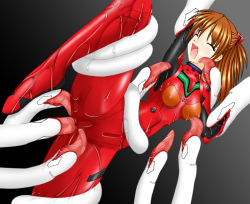 Rule 34 | 1girl, licking armpit, holding legs, latex, licking, monster, mouthed tentacles, neon genesis evangelion, oral, rape, souryuu asuka langley, tentacles, tickling, tongue bath