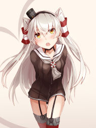 Rule 34 | 10s, 1girl, amatsukaze (kancolle), brown eyes, dress, hair between eyes, highres, kantai collection, long hair, sailor dress, silver hair, solo, takanashie, thighs, two side up
