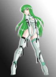 Rule 34 | 00s, 1girl, amiba00, bdsm, bondage, bound, breasts, buckle, c.c., cleavage, code geass, green hair, high heels, long hair, shoes, solo, straitjacket, strap, thighhighs, yellow eyes