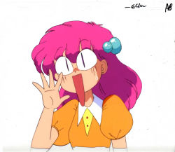 Rule 34 | 1990s (style), 1girl, akazukin chacha, marin (akazukin chacha), open mouth, pink hair, solo, sweatdrop, waving