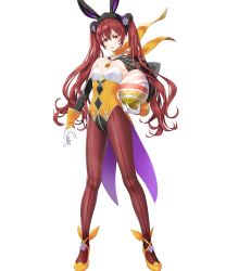 Rule 34 | 1girl, animal ears, choker, egg, female focus, fire emblem, fire emblem awakening, fire emblem heroes, full body, gloves, hair ornament, high heels, highres, holding, kaya8, leotard, lips, long hair, looking at viewer, matching hair/eyes, nintendo, official art, pantyhose, rabbit ears, red eyes, red hair, see-through, severa (fire emblem), severa (spring) (fire emblem), sleeveless, solo, standing, strapless, strapless leotard, transparent background, twintails, yellow footwear