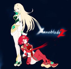 Rule 34 | 2girls, absurdres, artist request, blonde hair, breasts, highres, multiple girls, mythra (xenoblade), nintendo, pyra (xenoblade), red hair, sword, weapon, xenoblade chronicles (series), xenoblade chronicles 2