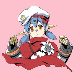 Rule 34 | 1girl, android, beret, blue hair, bow, hat, long hair, looking at viewer, open mouth, oto nagi, pink background, poppi (xenoblade), poppi alpha (xenoblade), red bow, red scarf, scarf, simple background, solo, triangle mouth, twintails, upper body, white hat, xenoblade chronicles (series), xenoblade chronicles 2