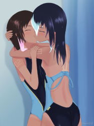 Rule 34 | 2girls, competition swimsuit, highres, kiss, multiple girls, one-piece swimsuit, original, swimsuit, undressing, yuri