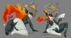Rule 34 | 10s, 1girl, 2015, all fours, artist name, ass, barefoot, bent over, blonde hair, breasts, fangs, feet, female focus, full body, galactic-overlord, glowing markings, helmet, huge ass, midna, nintendo, nipples, panties, plump, presenting, pussy, simple background, small breasts, soles, solo, spanked, spanking, spread legs, the legend of zelda, the legend of zelda: twilight princess, thick thighs, thighs, topless, uncensored, underwear, wide hips